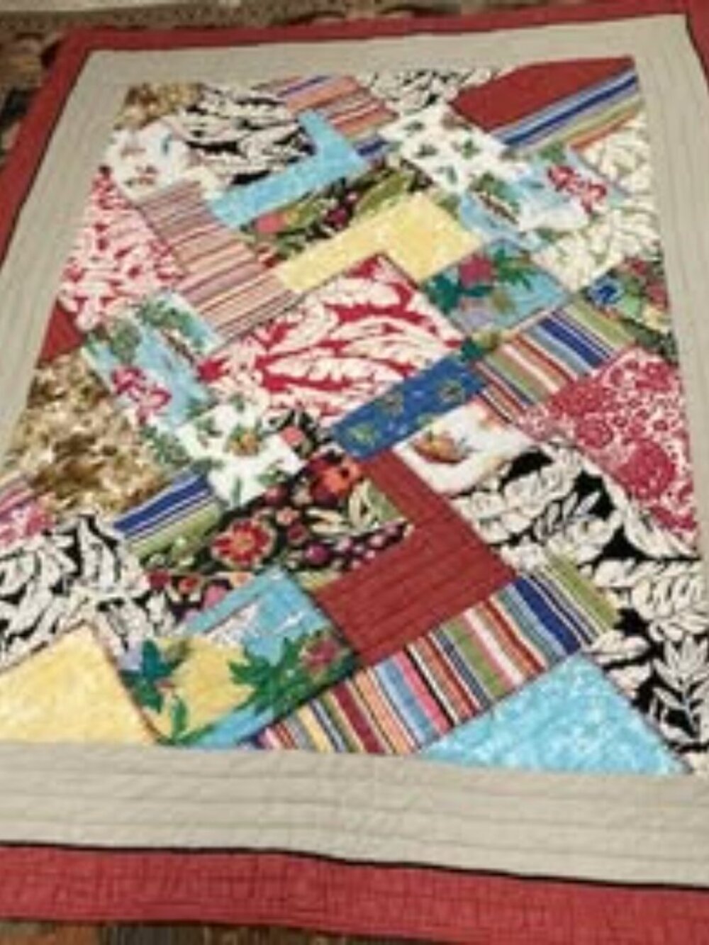 Pottery Barn Patchwork Hawaiian Luau Salsa Quilt Blanket TWIN 66x87 100% Cotton
